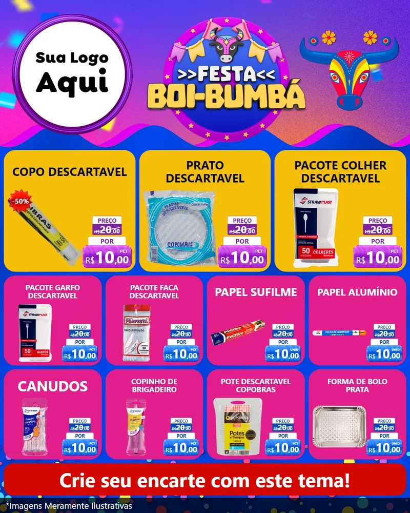 Modelo de Rede Social para Feed Instagram com o tema Festa Boi-Bumbá para Embalagens