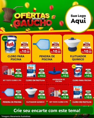 Modelo de Rede Social para Feed Instagram com o tema Ofertas Semana Do Gaúcho para Produtos para Piscina