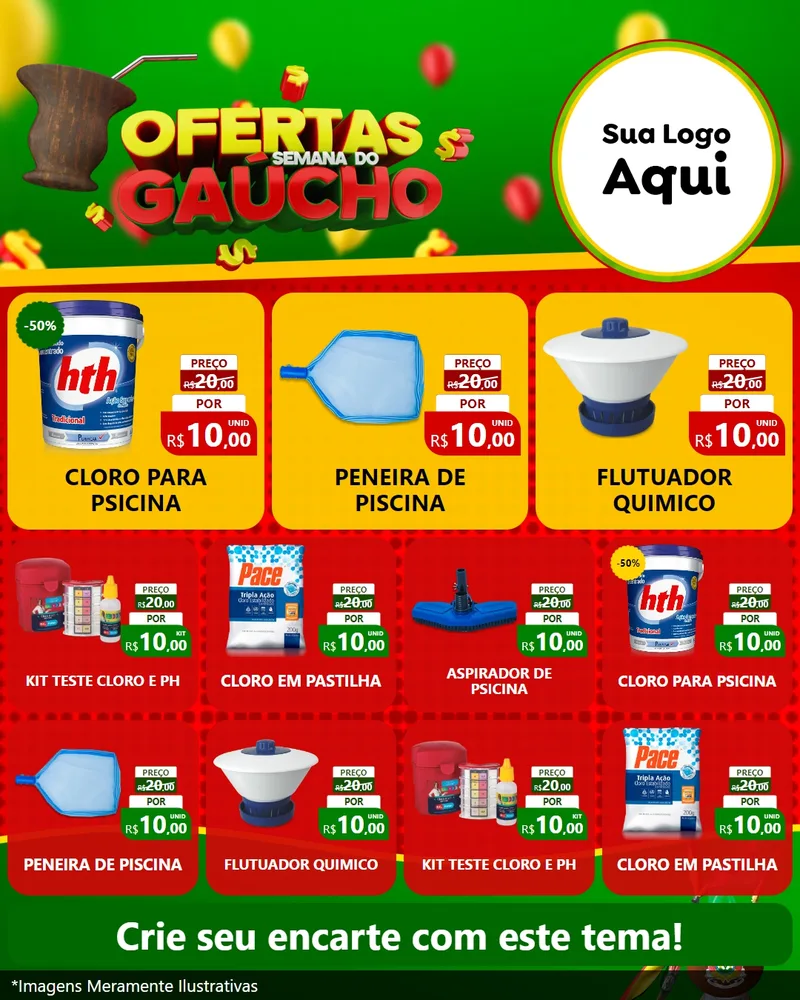 Modelo de Rede Social para Feed Instagram com o tema Ofertas Semana Do Gaúcho para Produtos para Piscina