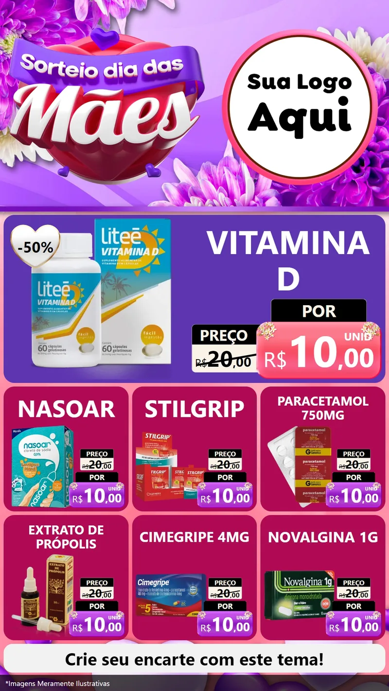 Modelo de Rede Social para Stories com o tema Sorteio Dia das Mães para Farmácia