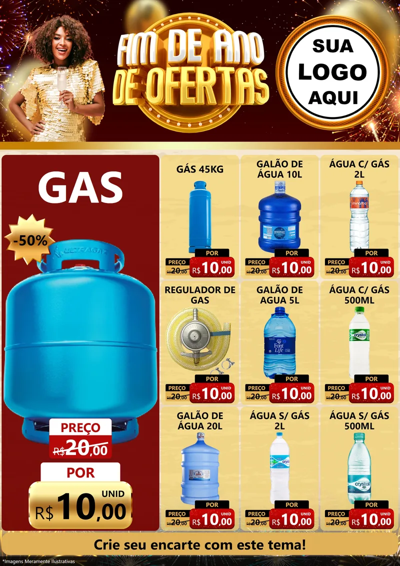 Modelo de Encarte para Encarte A4 Vertical com o tema Fim de Ano de Ofertas para Água e gás