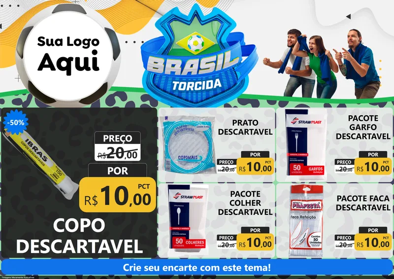 Modelo de Encarte para Encarte A4 Horizontal com o tema Brasil Torcida - Copa para Embalagens