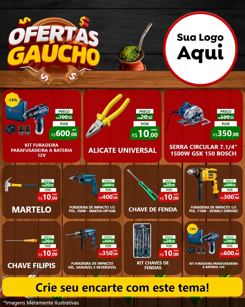 Modelo de Rede Social para Feed Instagram com o tema Ofertas Dia do Gaúcho para Maquinas e Ferramentas