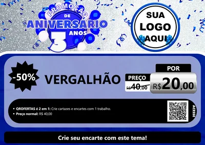 Modelo de Cartaz para Cartaz A4 Horizontal com o tema Promoção de Aniversário - 3 Anos para Ferragens