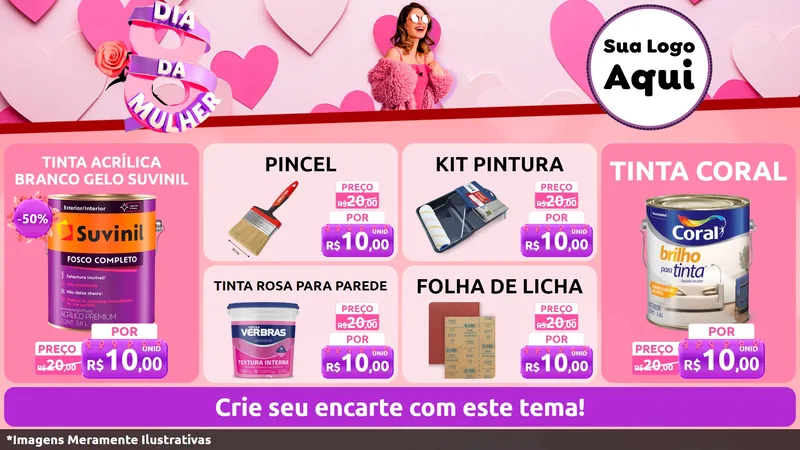 Modelo de TV para TV Horizontal com o tema Dia da Mulher para Tintas e Ferramentas