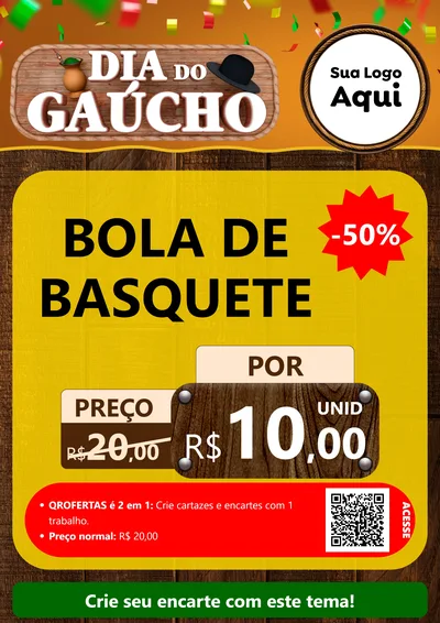 Modelo de Cartaz para Cartaz A4 Vertical com o tema Dia do Gaúcho para Artigos Esportivos