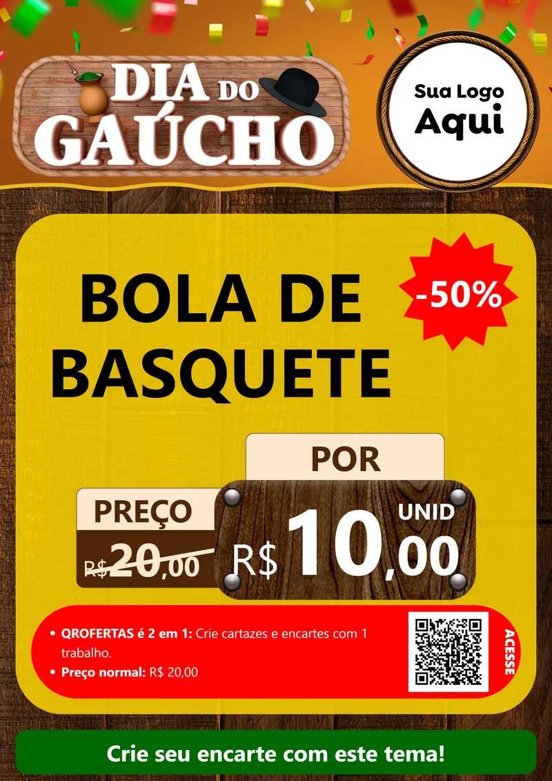 Modelo de Cartaz para Cartaz A4 Vertical com o tema Dia do Gaúcho para Artigos Esportivos