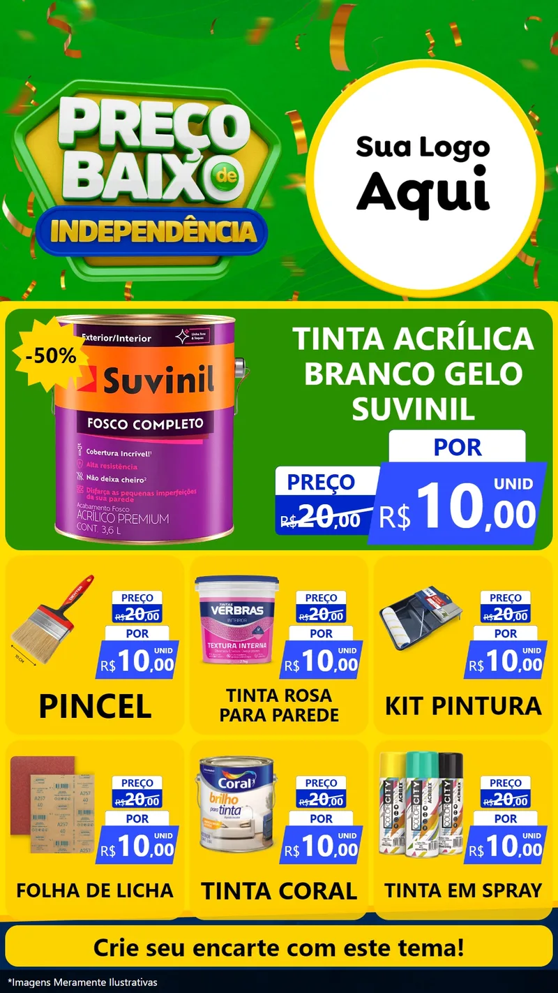 Modelo de Rede Social para Stories com o tema Preço Baixo de Independência para Tintas e Ferramentas