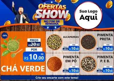 Modelo de Encarte para Encarte A4 Horizontal com o tema Ofertas Show No Fim De Semana para Produtos Naturais