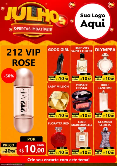 Modelo de Encarte para Encarte A4 Vertical com o tema Julho Ofertas Imbatíveis para Perfumes