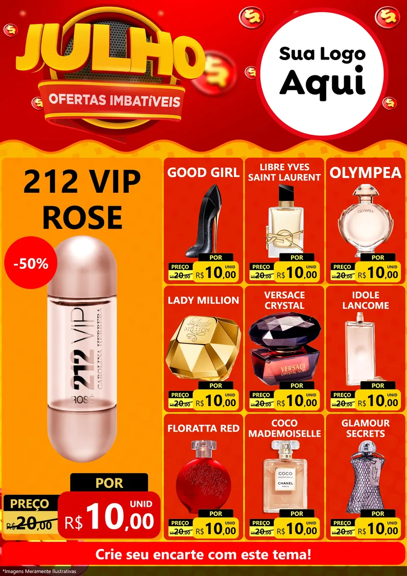 Modelo de Encarte para Encarte A4 Vertical com o tema Julho Ofertas Imbatíveis para Perfumes