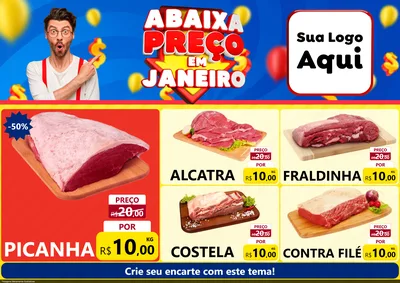 Modelo de Encarte para Encarte A4 Horizontal com o tema Abaixa Preço em Janeiro para Açougue