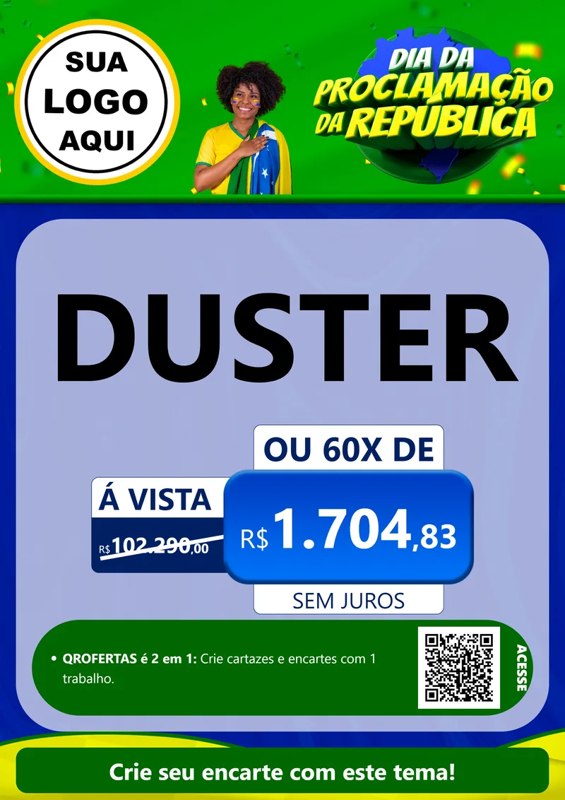 Modelo de Cartaz para Cartaz A4 Vertical com o tema Dia Da Proclamação Da República para Concessionaria de Carros
