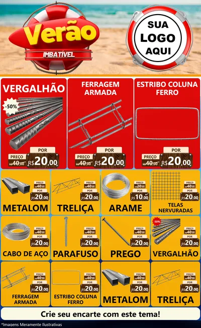 Modelo de Encarte para Encarte Grande com o tema Verão Imbatível para Ferragens