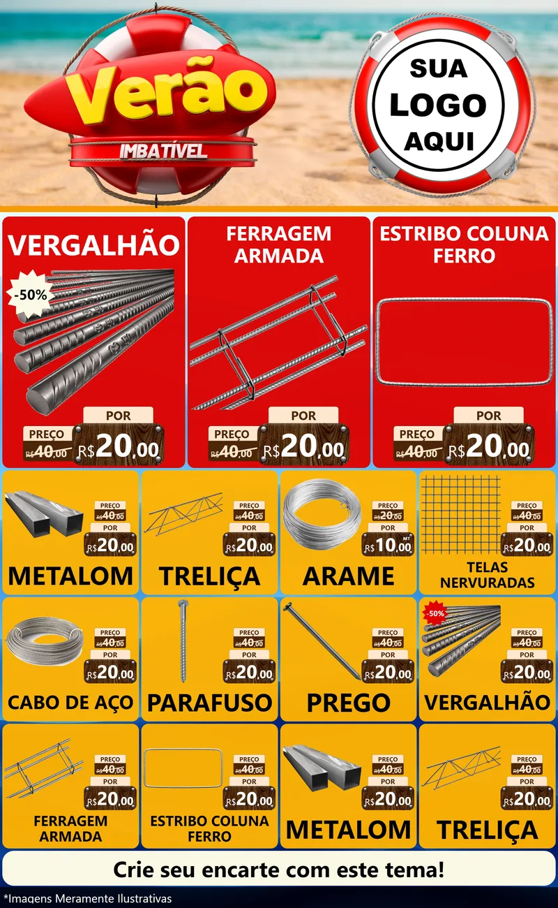 Modelo de Encarte para Encarte Grande com o tema Verão Imbatível para Ferragens