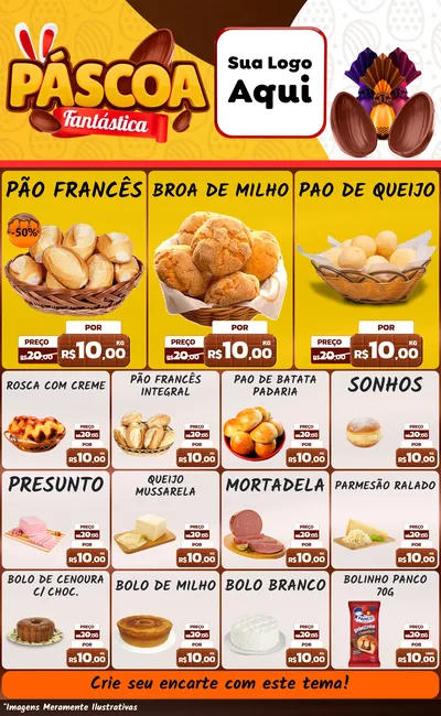 Modelo de Encarte para Encarte Grande com o tema Páscoa Fantástica para Padaria