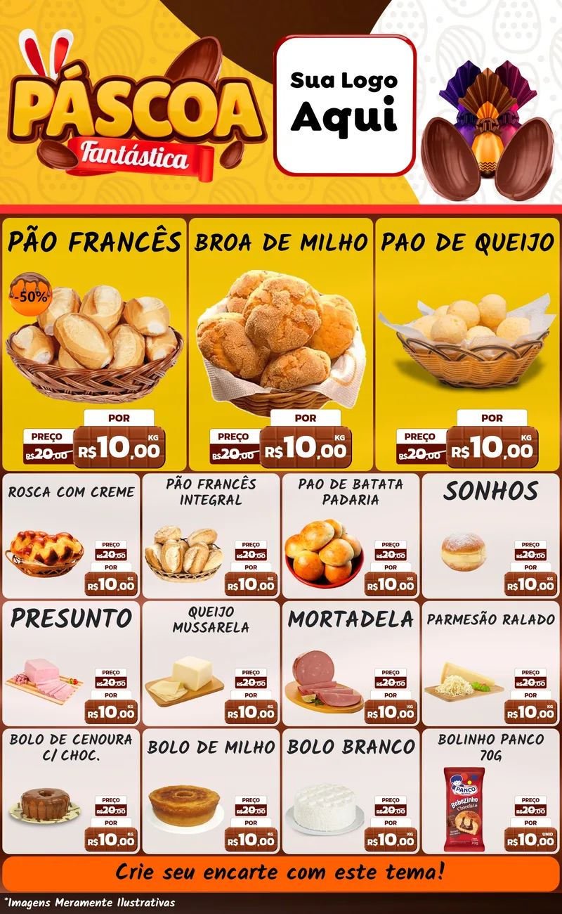 Modelo de Encarte para Encarte Grande com o tema Páscoa Fantástica para Padaria