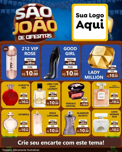 Modelo de Rede Social para Feed Instagram com o tema São João Ofertas Imbatíveis! - Junina para Perfumes