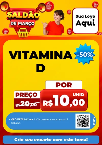 Modelo de Cartaz para Cartaz A4 Vertical com o tema Saldão de Março para Farmácia