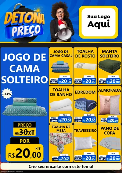Modelo de Encarte para Encarte A4 Vertical com o tema Detona Preços para Cama, Mesa e Banho