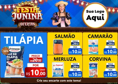 Modelo de Encarte para Encarte A4 Horizontal com o tema Festa Junina Ofertas para Peixaria