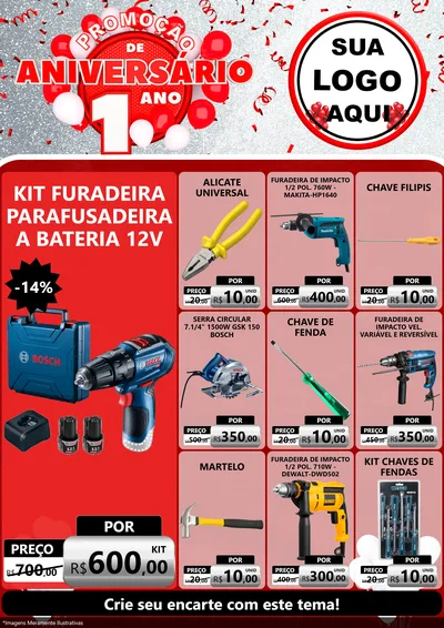 Modelo de Encarte para Encarte A4 Vertical com o tema Promoção de Aniversário - 1 Ano para Maquinas e Ferramentas