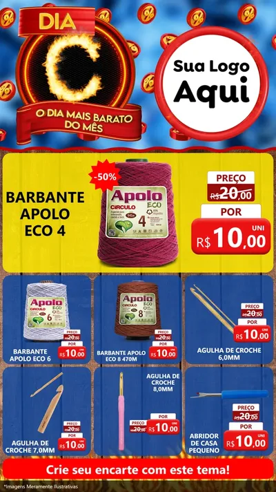 Modelo de Rede Social para Stories com o tema Dia C - O Dia Mais Barato Do Mês para Armarinho e Aviamentos
