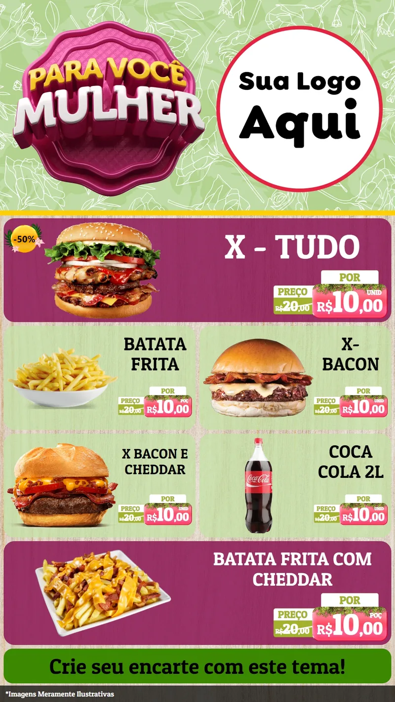 Modelo de TV para TV Vertical com o tema Para Você Mulher para Hamburgueria