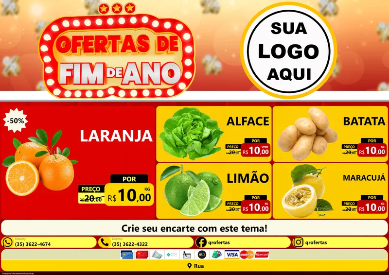 Modelo de Encarte para Encarte A4 Horizontal com o tema Ofertas de Fim de Ano para Hortifrúti
