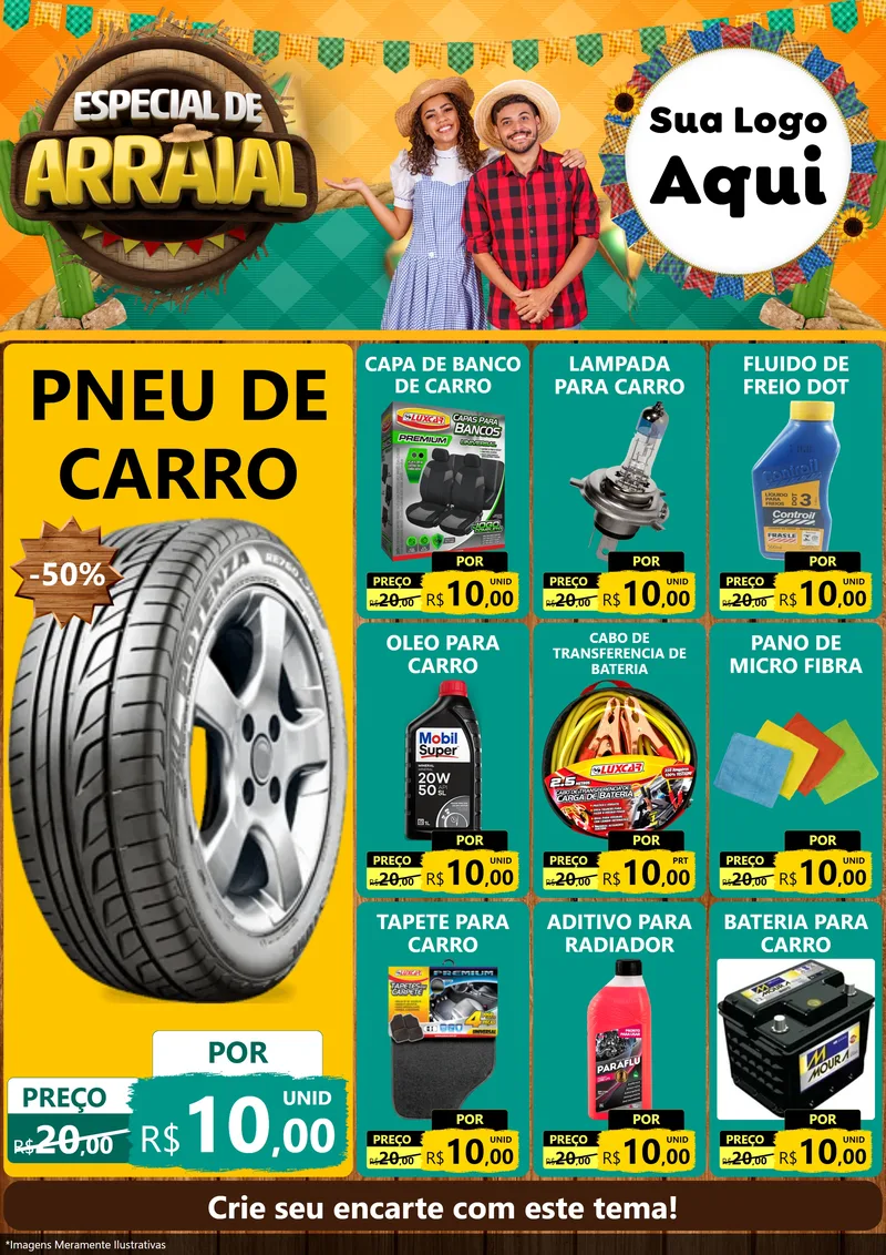 Modelo de Encarte para Encarte A4 Vertical com o tema Especial De Arraial para Auto peças