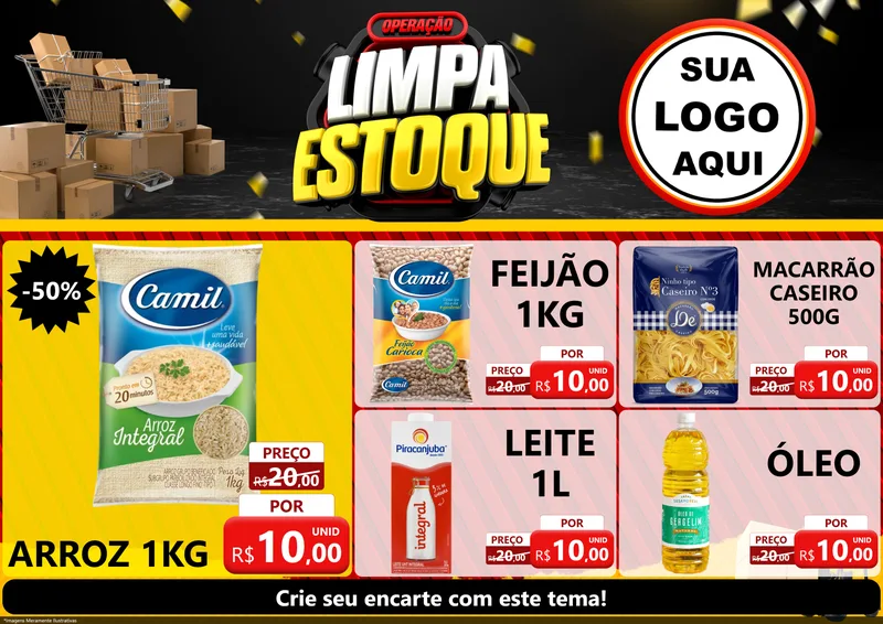Modelo de Encarte para Encarte A4 Horizontal com o tema Operação Limpa Estoque para Supermercado