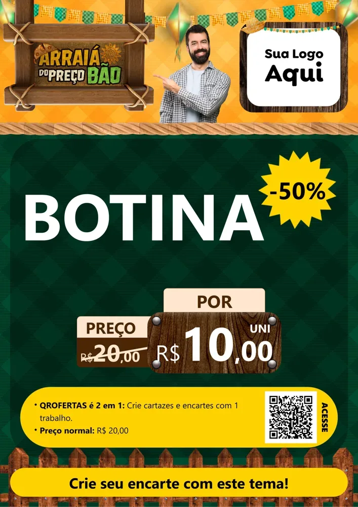 Modelo de Cartaz para Cartaz A4 Vertical com o tema Arraiá do preço bão para Agropecuária