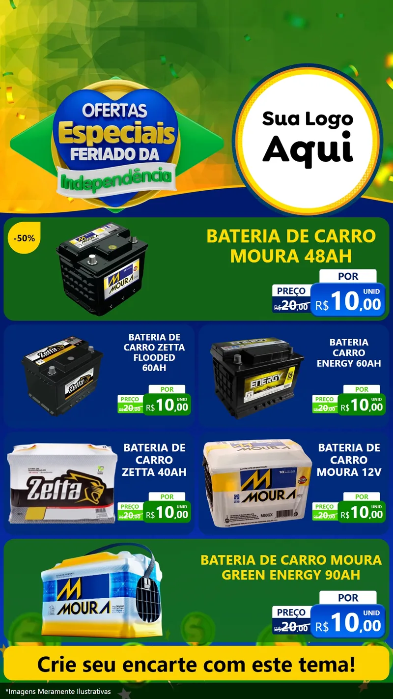 Modelo de TV para TV Vertical com o tema Ofertas Especiais Feriado da Independência para Baterias Elétricas