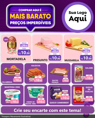 Modelo de Rede Social para Feed Instagram com o tema Mais Barato para Frios e Laticínios