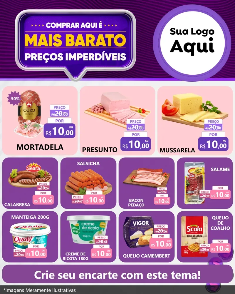 Modelo de Rede Social para Feed Instagram com o tema Mais Barato para Frios e Laticínios