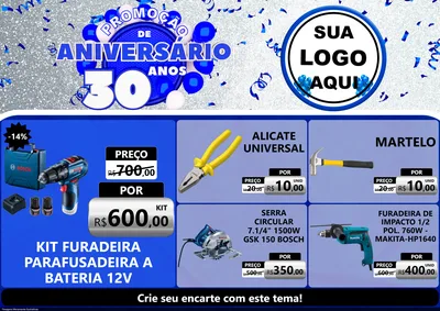 Modelo de Encarte para Encarte A4 Horizontal com o tema Promoção de Aniversário - 30 Anos para Maquinas e Ferramentas
