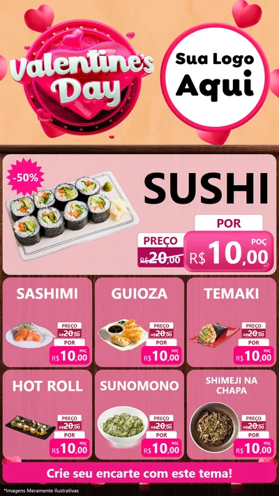 Modelo de Rede Social para Stories com o tema Valentine's Day para Comida japonesa