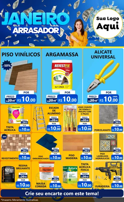 Modelo de Encarte para Encarte Grande com o tema Janeiro Arrasador para Material para Construção