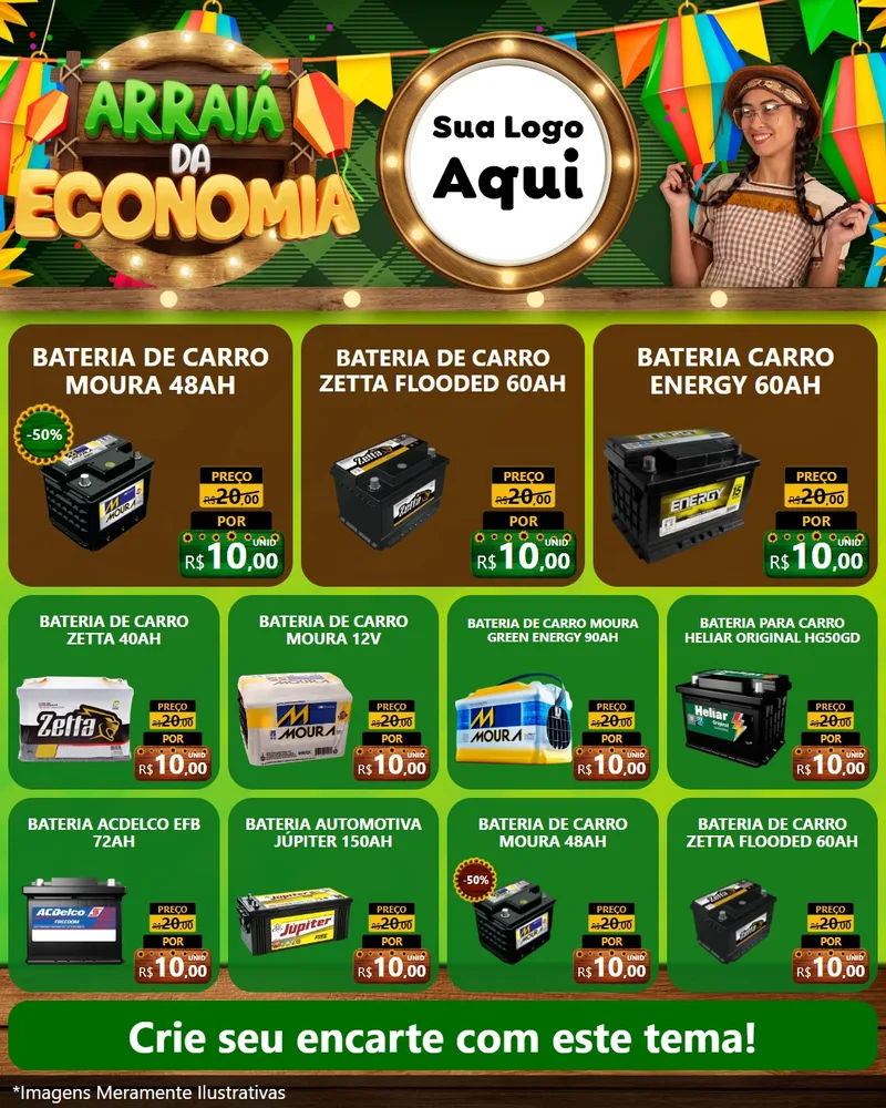 Modelo de Rede Social para Feed Instagram com o tema Arraiá de Economia para Baterias Elétricas