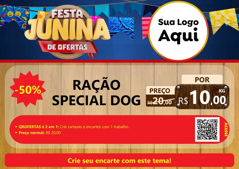 Modelo de Cartaz para Cartaz A4 Horizontal com o tema Festa Junina de Ofertas para Pet Shop