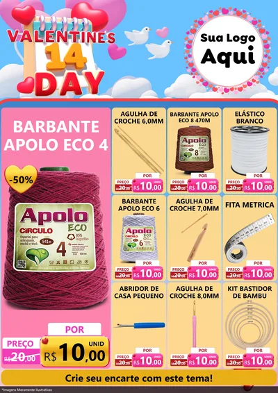 Modelo de Encarte para Encarte A4 Vertical com o tema Valentine's Day para Armarinho e Aviamentos