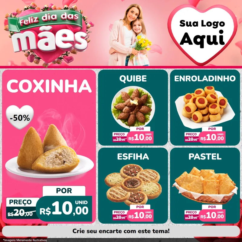Modelo de Rede Social para Feed Facebook com o tema Feliz Dia das Mães para Salgadaria