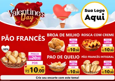 Modelo de Encarte para Encarte A4 Horizontal com o tema Valentine's Day para Padaria