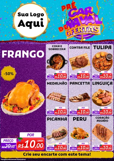 Modelo de Encarte para Encarte A4 Vertical com o tema Pré Carnaval de Ofertas para Assados