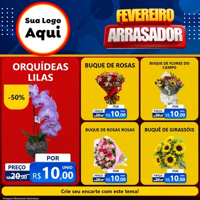 Modelo de Rede Social para Feed Facebook com o tema Fevereiro Arrasador para Floricultura e jardim