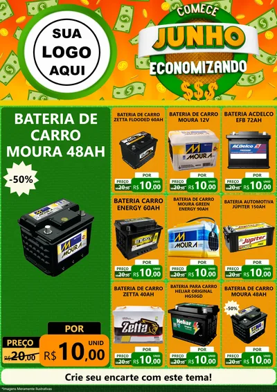 Modelo de Encarte para Encarte A4 Vertical com o tema Comece Junho Economizando para Baterias Elétricas