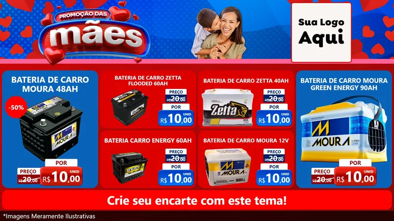 Modelo de TV para TV Horizontal com o tema Promoção das Mães para Baterias Elétricas