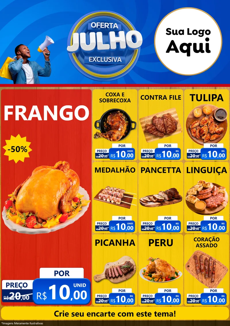 Modelo de Encarte para Encarte A4 Vertical com o tema Oferta Exclusiva, Julho para Assados