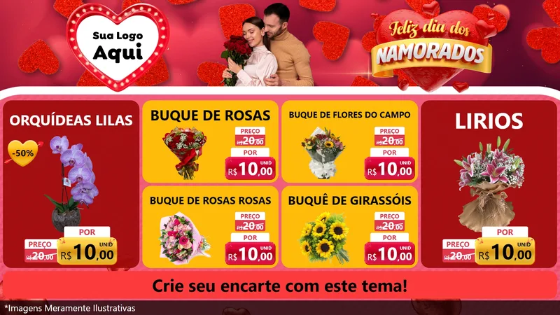 Modelo de TV para TV Horizontal com o tema Feliz Dia Dos Namorados para Floricultura e jardim