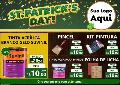 Modelo de Encarte para Encarte A4 Horizontal com o tema St Patriks Day para Tintas e Ferramentas
